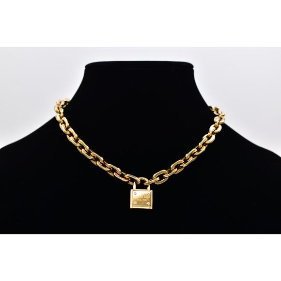 Michael Kors Vintage Padlock Necklace Toggle Gold Chunky Chain Signed Bin7B - Picture 1 of 12
